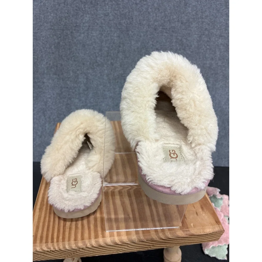 UGG Coquette Metallic Rose Pink Sheepskin Slippers Slides Girls Size 13